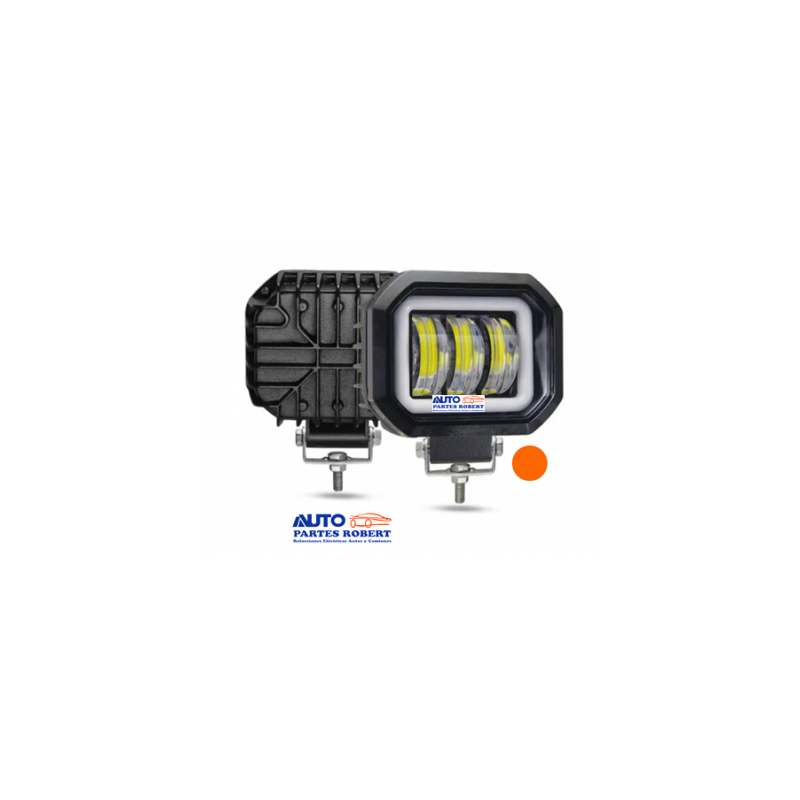 FAROS LED CUADRADO CON LUZ BLANCA CON 3 LUPAS Y ARILLO GEL EN COLOR AMBAR EXCELENTE ILUMINACION JUEGO 2 PIEZAS OEM. FAL105Y