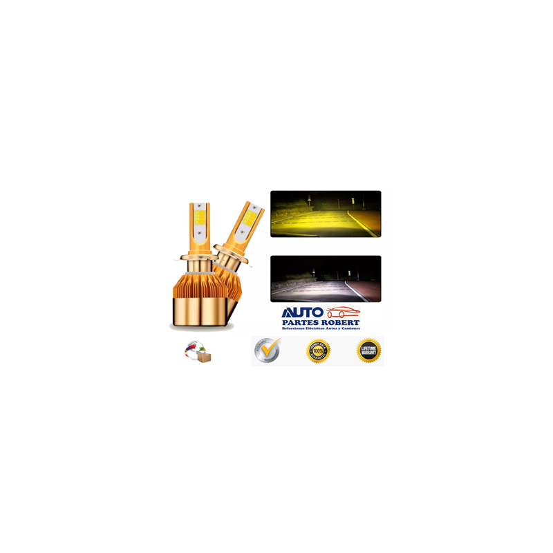 FOCO LED H4 BICOLOR 2 CARAS BLANCO EN LUZ BAJA Y AMARILLO EN LUZ ALTA 10.000 LUMENES  OEM.SPBICH4