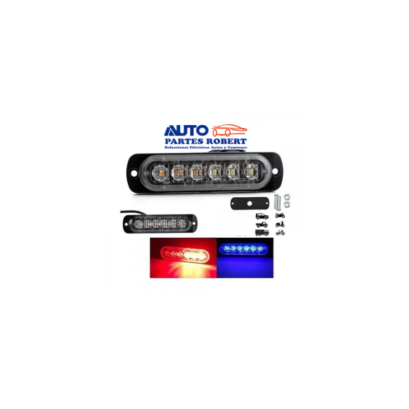LUZ ESTROBO LATERAL 6 LED TIPO PATRULLA ESCOLTA VARIAS FUNCIONES EN COLOR ROJO AZUL OEM.