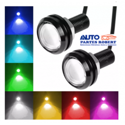LUZ LED OJO DE AGUILA COLOR BLANCO CON TORNILLO 2 FUNCIONES FIJO Y ESTROBO  JUEGO 2 PIEZAS